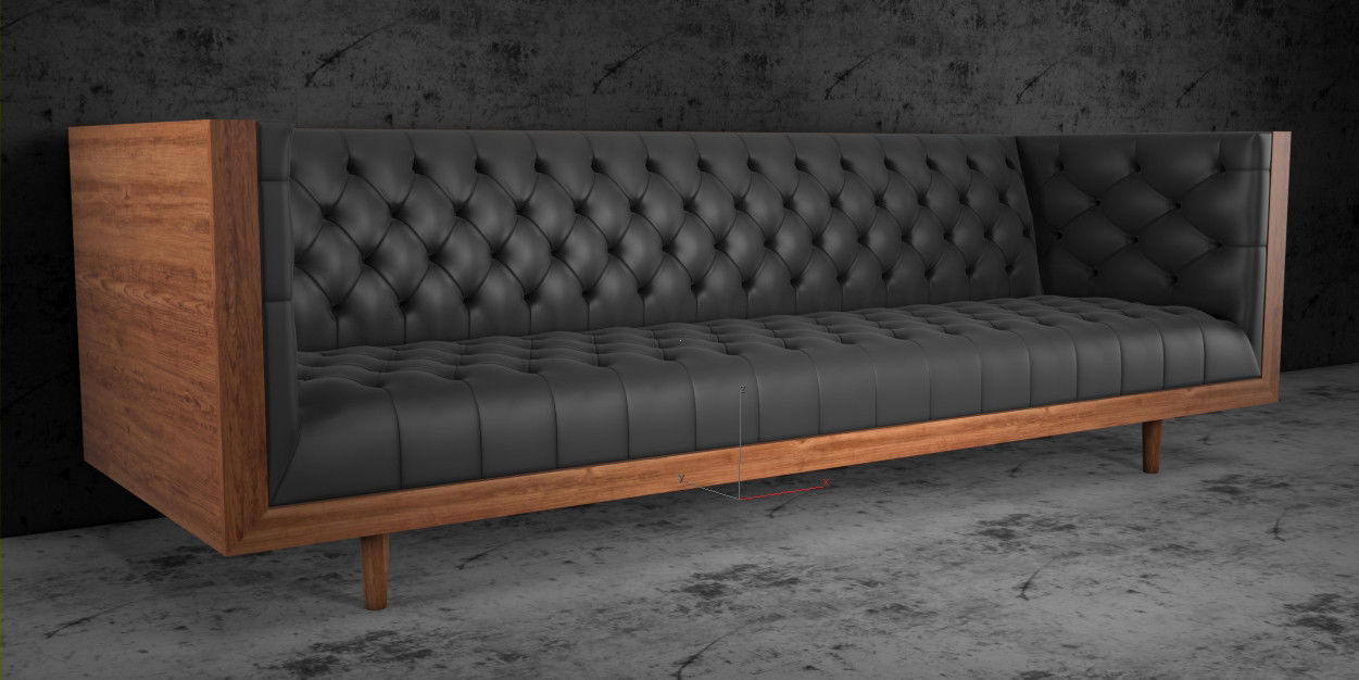 Mid Century Tufted Sofa 3D model_2