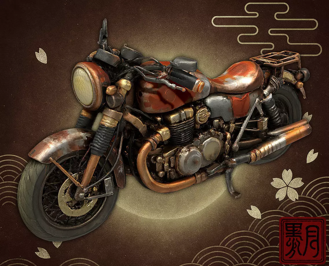 Rusty Motorcycle Post Apocalyptic Vehicle Highpoly Game 3D print model