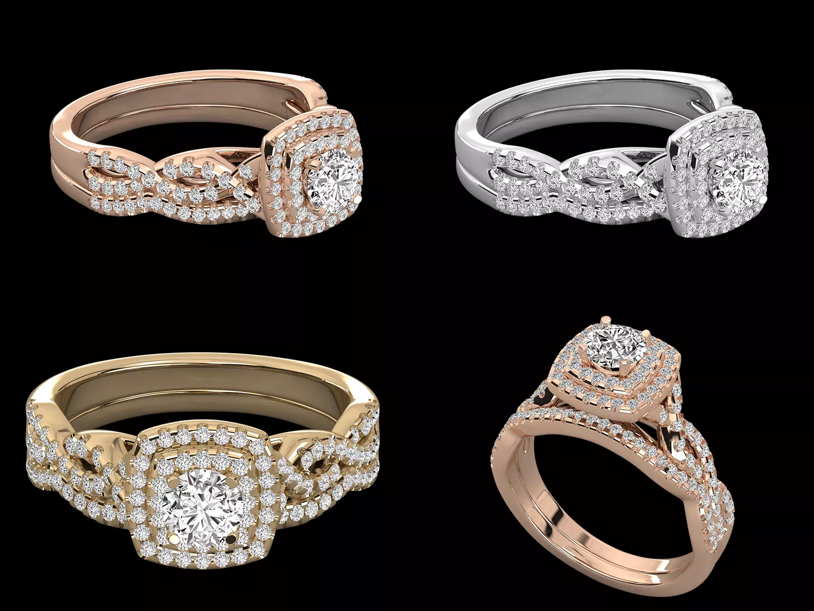 Luxury Halo Diamond Engagement Ring CAD Design STL 3DM 3D print model