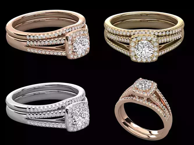 Luxury Split Shank Halo Engagement Ring CAD Design STL 3DM 3D print model