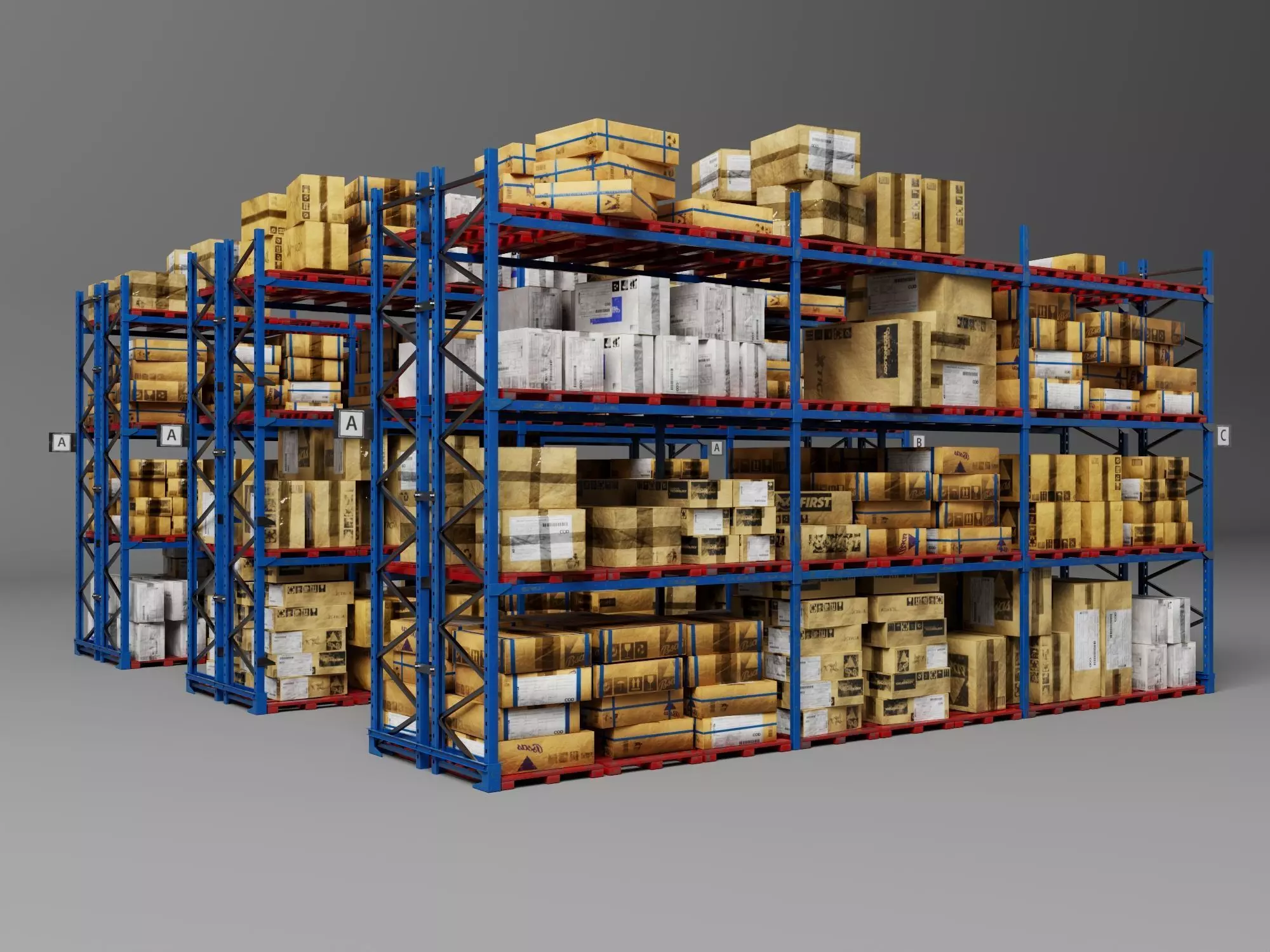 Industrial Warehouse Storage Racks with Goods Low-poly 3D model