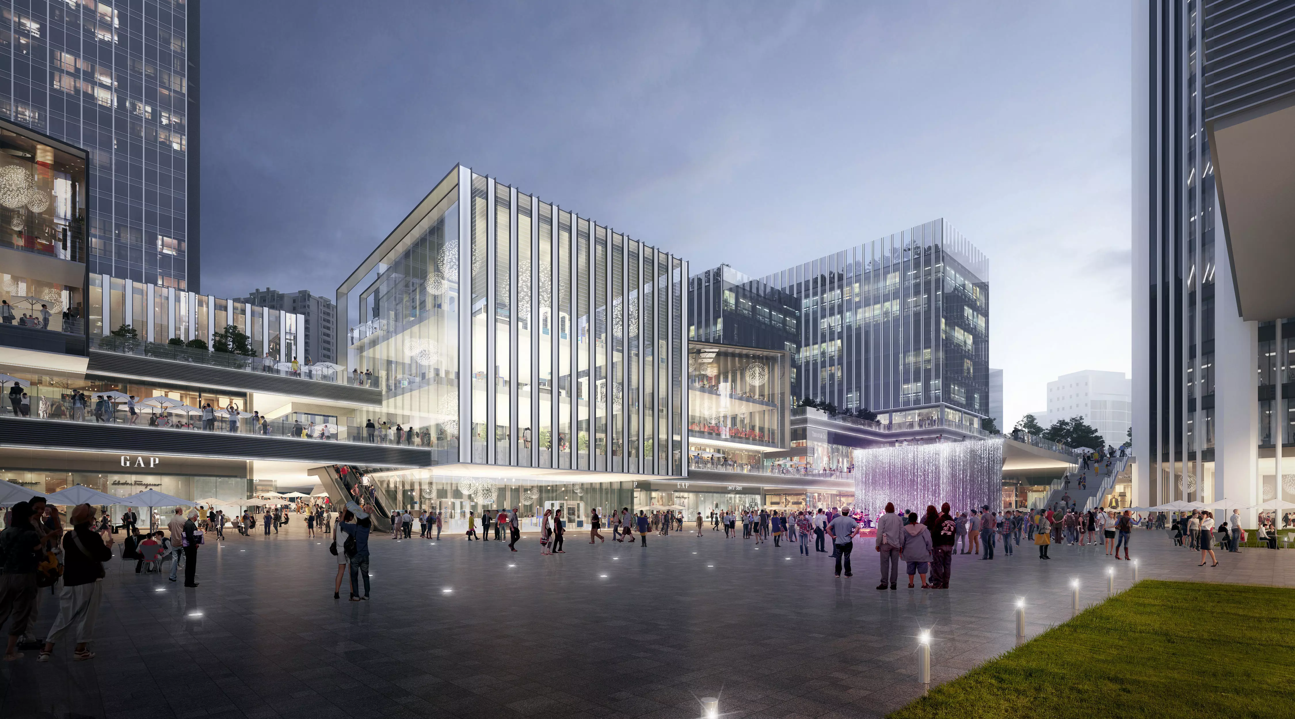 Glass Office Towers - Skybridge and Chimney Landmark 3D model