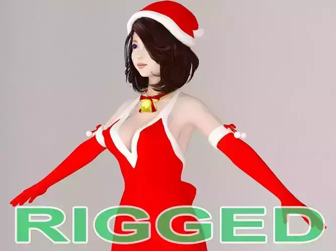 T pose rigged model of Izumi in Christmas costume