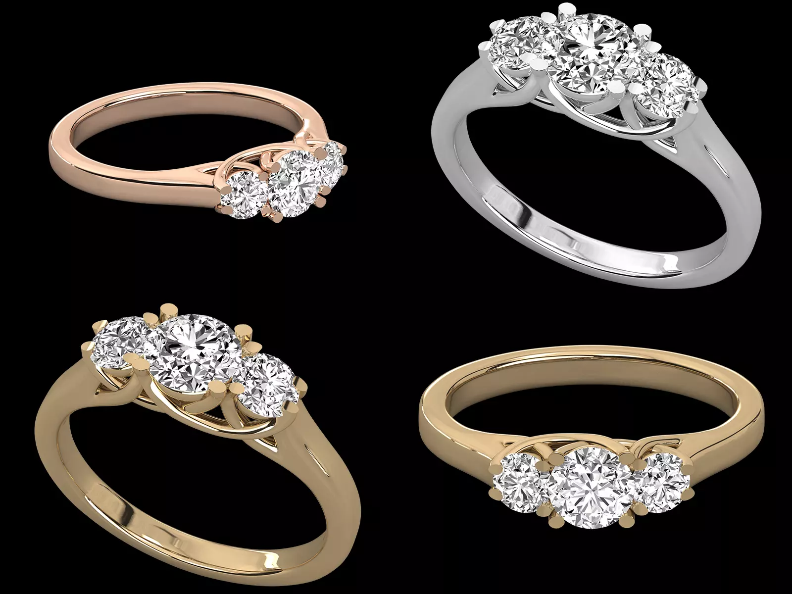 Luxury Three Stone Diamond Ring CAD Design 3DM STL 3D print model