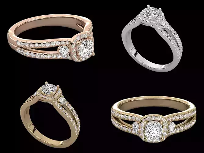 Luxury Halo Diamond Ring CAD Design With Double Shank 3DM STL 3D print model