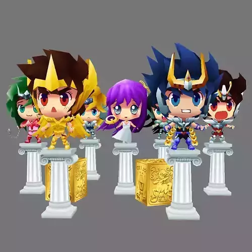 Bronze Saints and Athena Low-poly 3D model