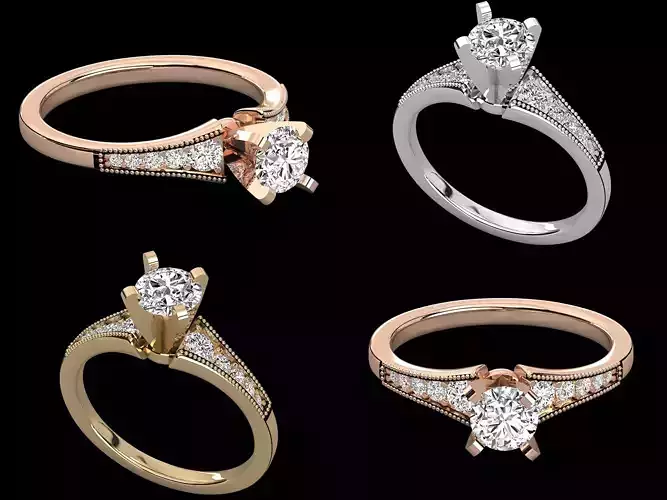 Luxury Solitaire Ring CAD Design With Side Stones STL 3DM 3D print model