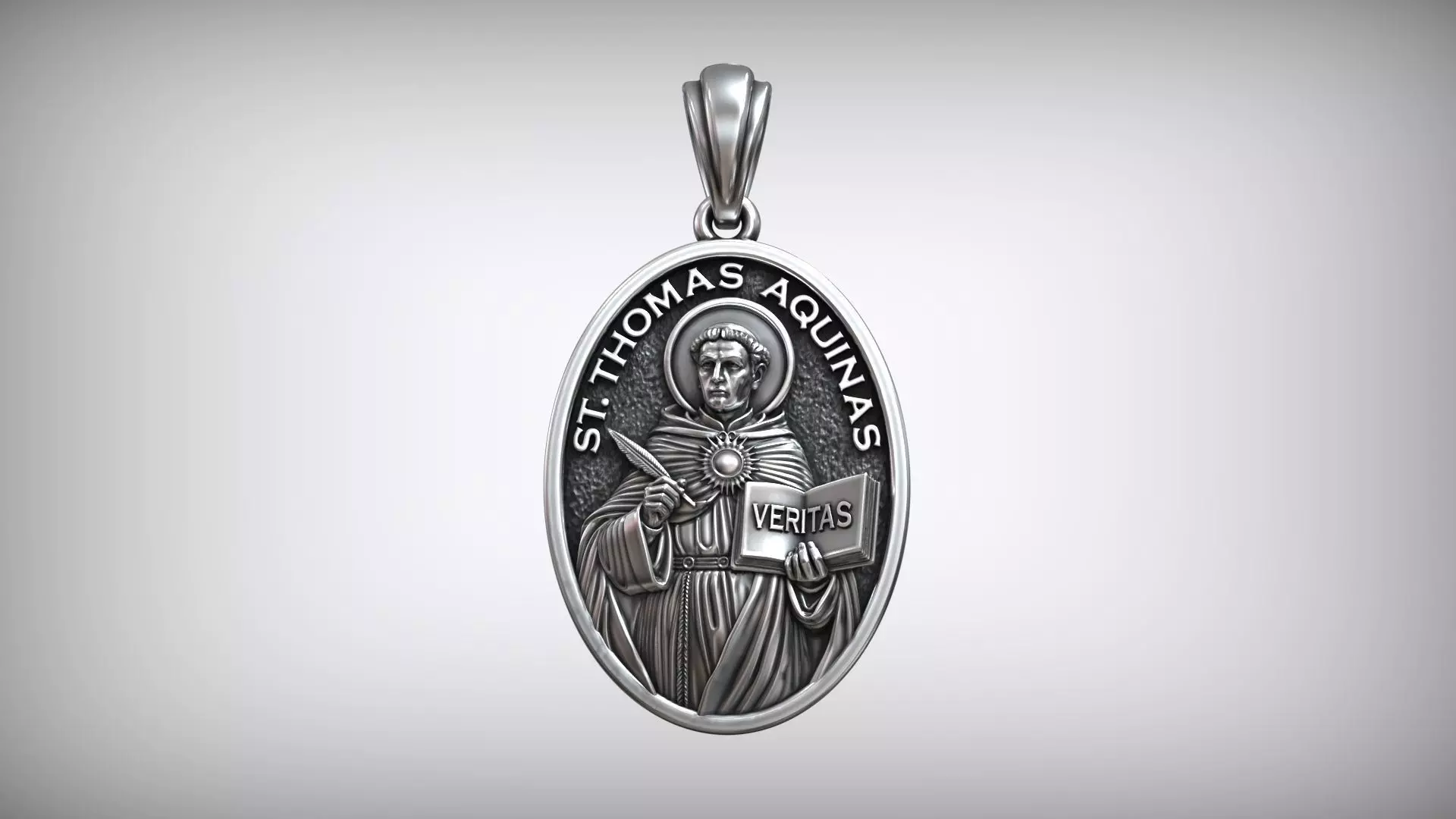Saint Thomas Aquinas Veritas Christian Oval Medallion Pendant 3D print model