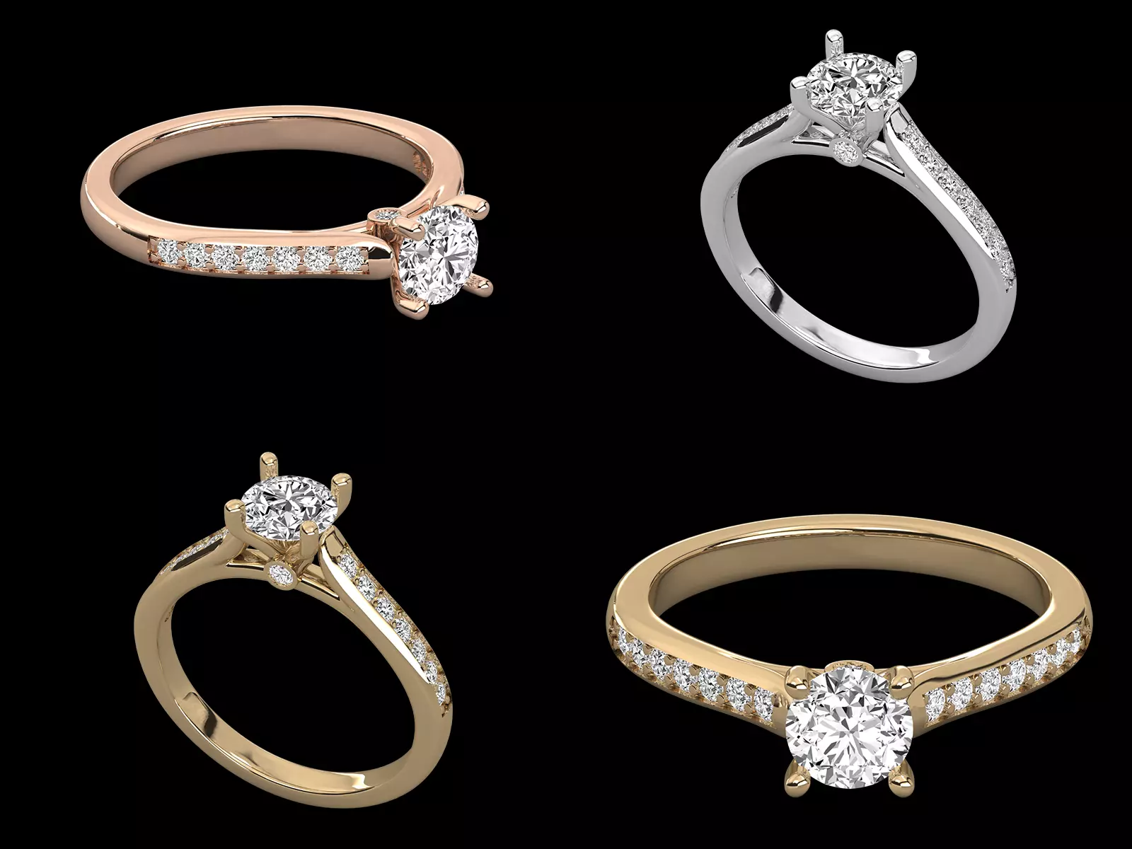 Modern Baguette Side Stone Solitaire Ring CAD Design STL 3D print model