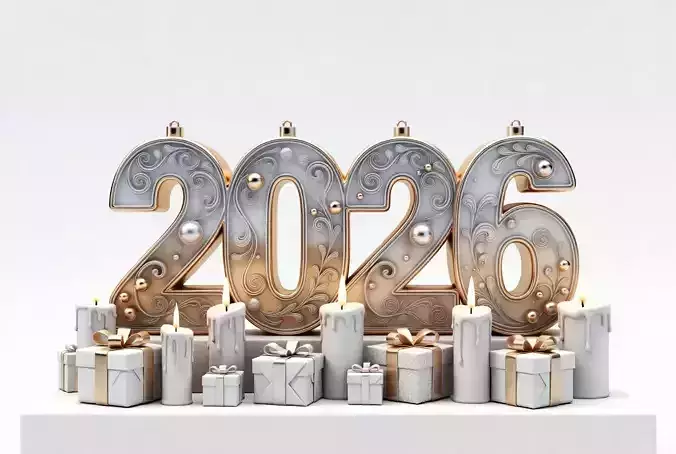 2026 Happy New Year 3D Celebration Model
