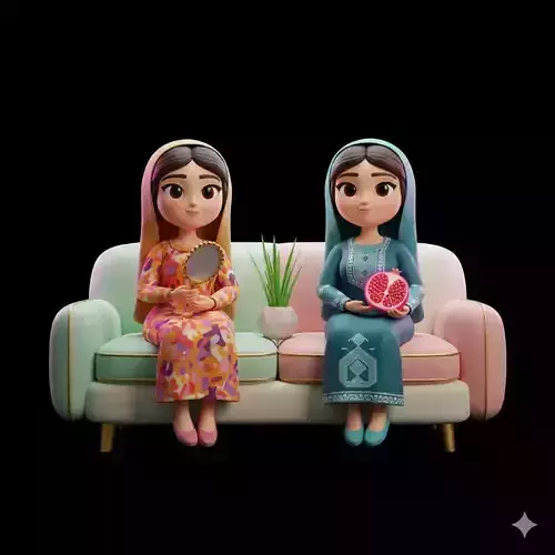 Persian Women Cultural Outfit Sitting Sofa