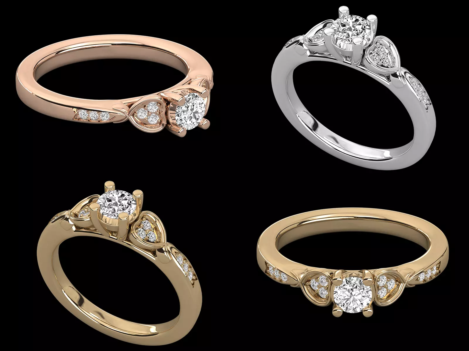 Heart Side Accent Solitaire Ring CAD Design Luxury Model 3D print model