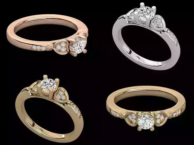 Heart Side Accent Solitaire Ring CAD Design Luxury Model 3D print model