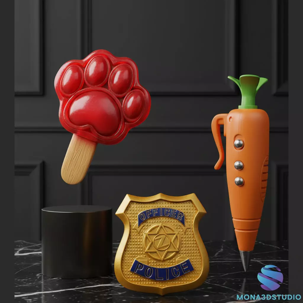 Zootopia Props STL - Police Badge- Carrot Pen- Pawpsicle 3D print model