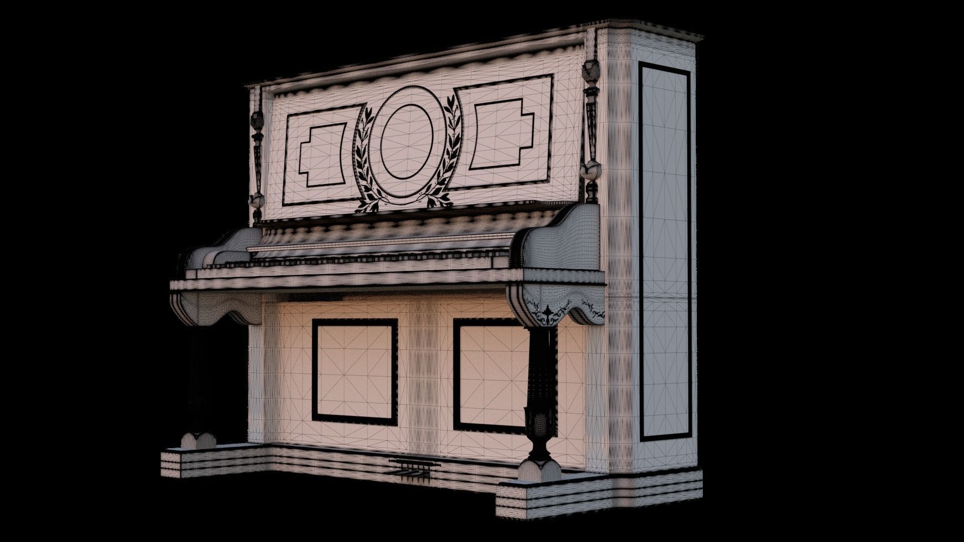 Carved Gabler Victorian Upright Piano  3D model_11