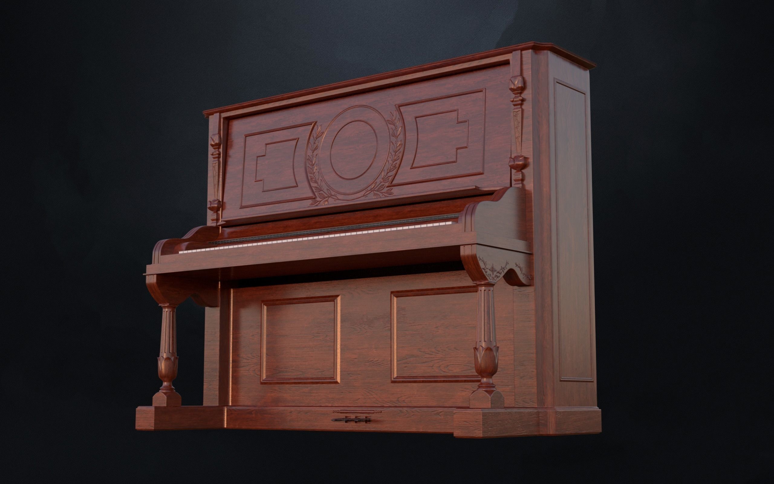 Carved Gabler Victorian Upright Piano  3D model_0