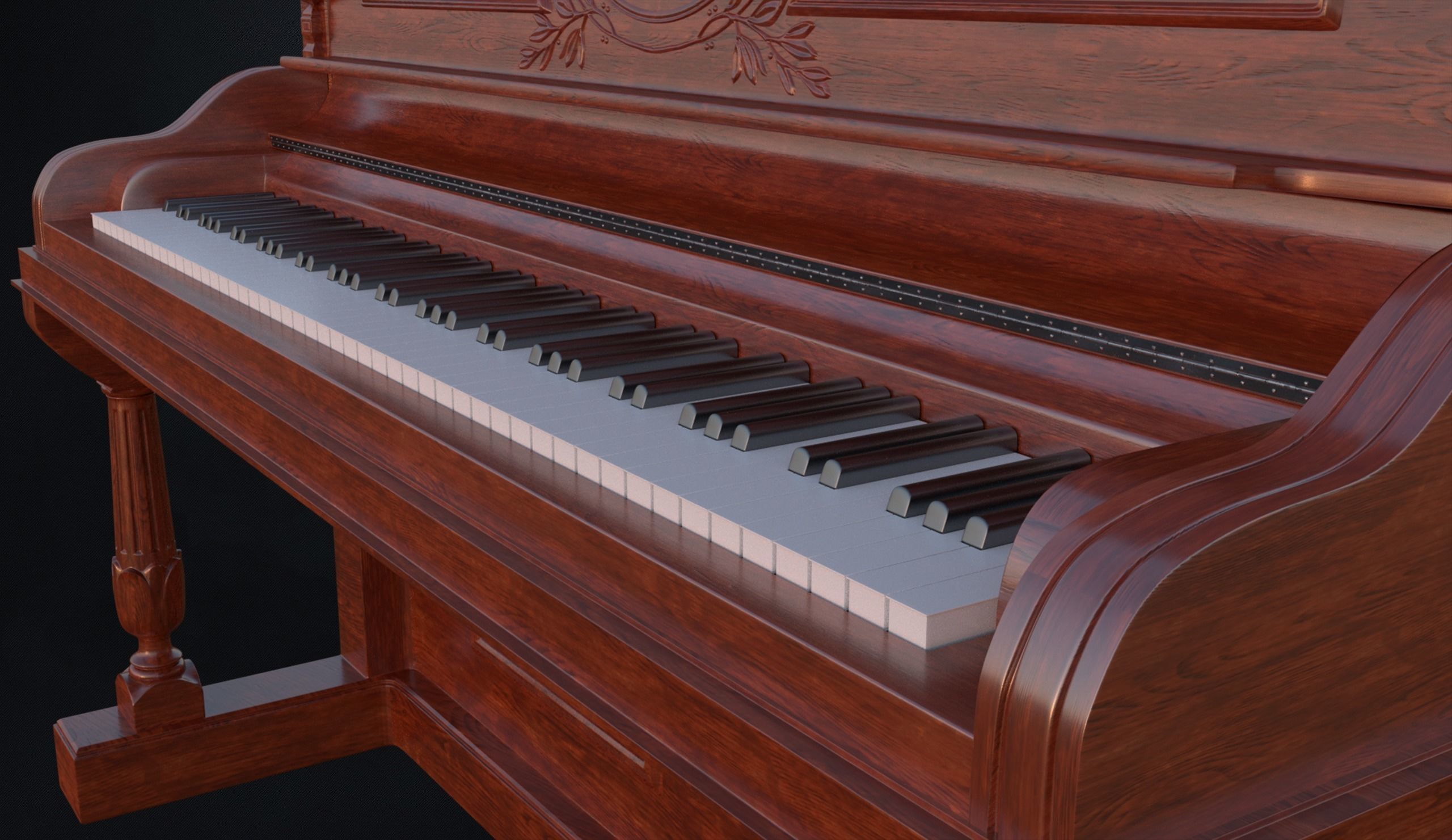 Carved Gabler Victorian Upright Piano  3D model_3
