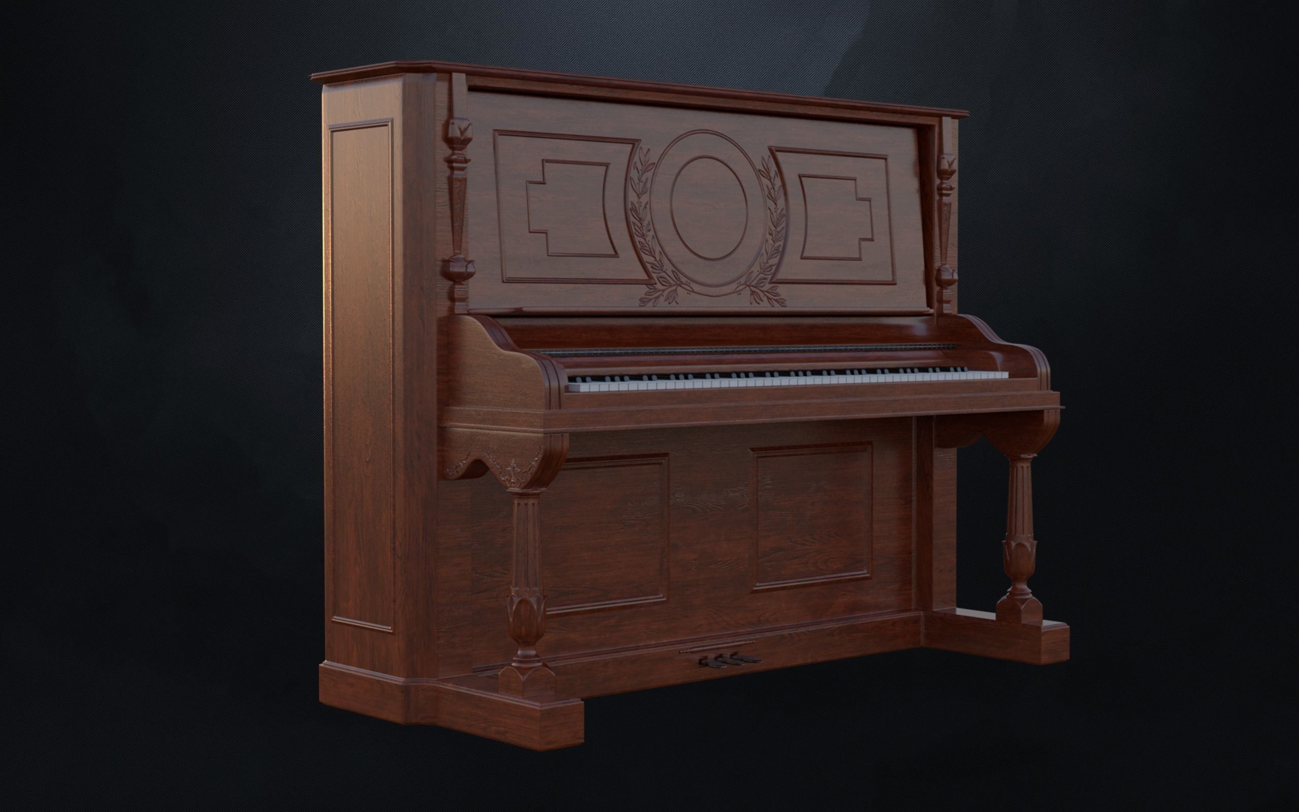 Carved Gabler Victorian Upright Piano  3D model_2