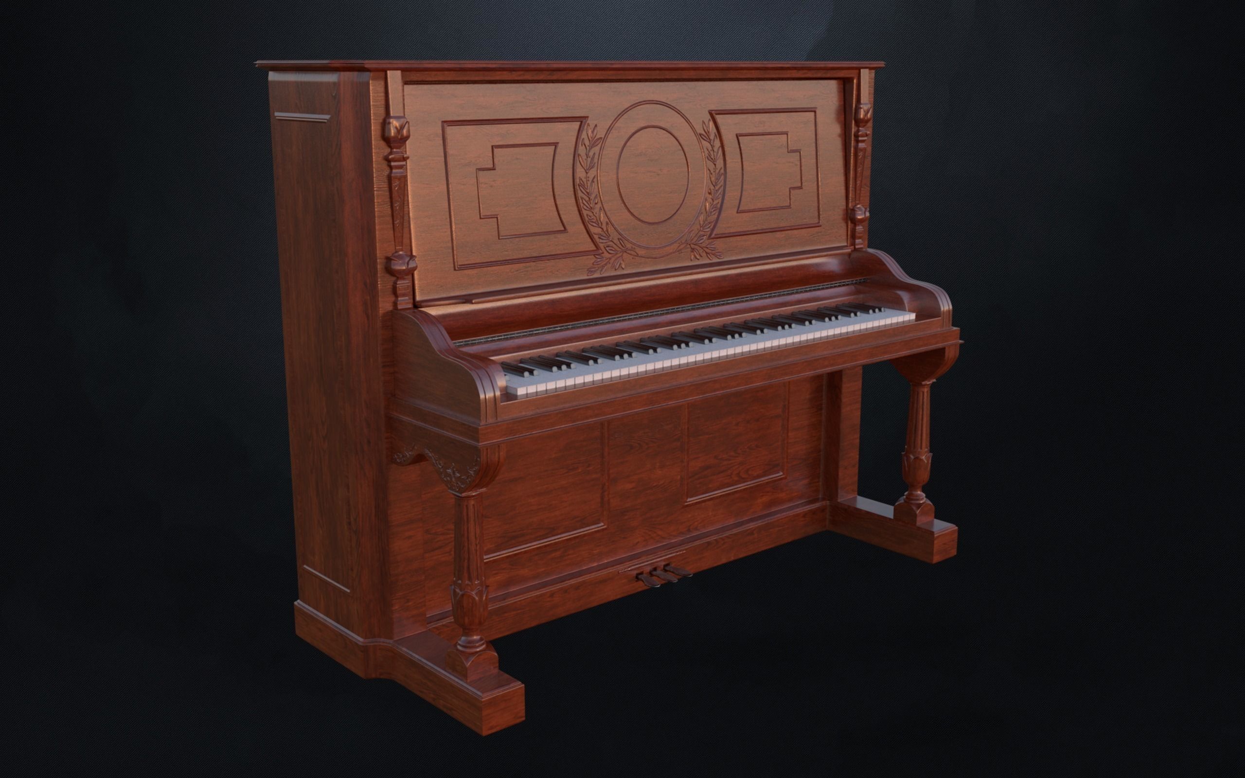 Carved Gabler Victorian Upright Piano  3D model_4