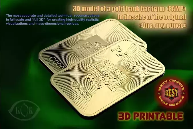 GOLD BAR 1oz PAMP Suisse TROY OUNCE Printable