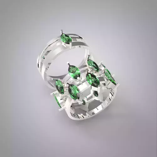 Couple Ring Set with Marquise Stones 3 Rings Ready for Casting