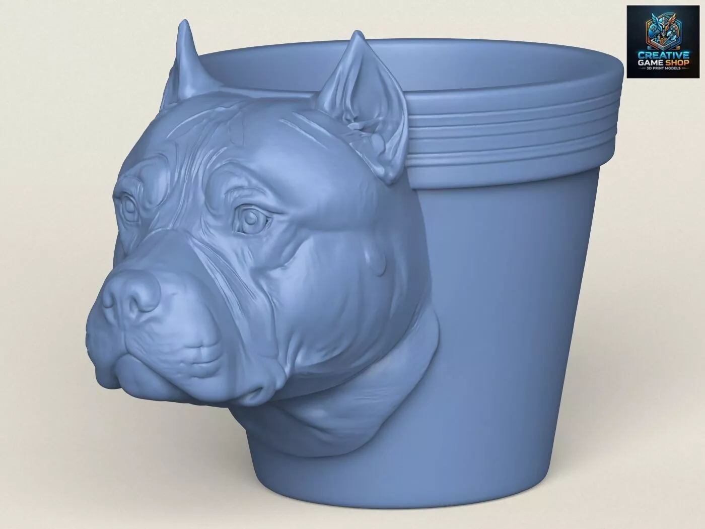 Pitbull Dog Head Planter 3D print model