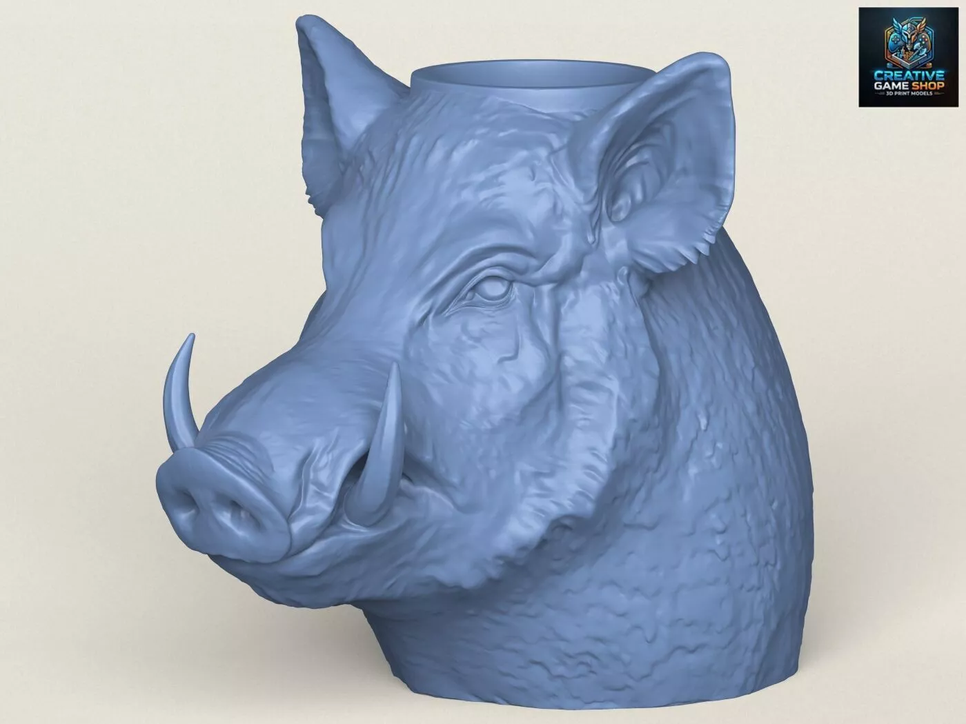 Wild Boar Head Vase 3D print model