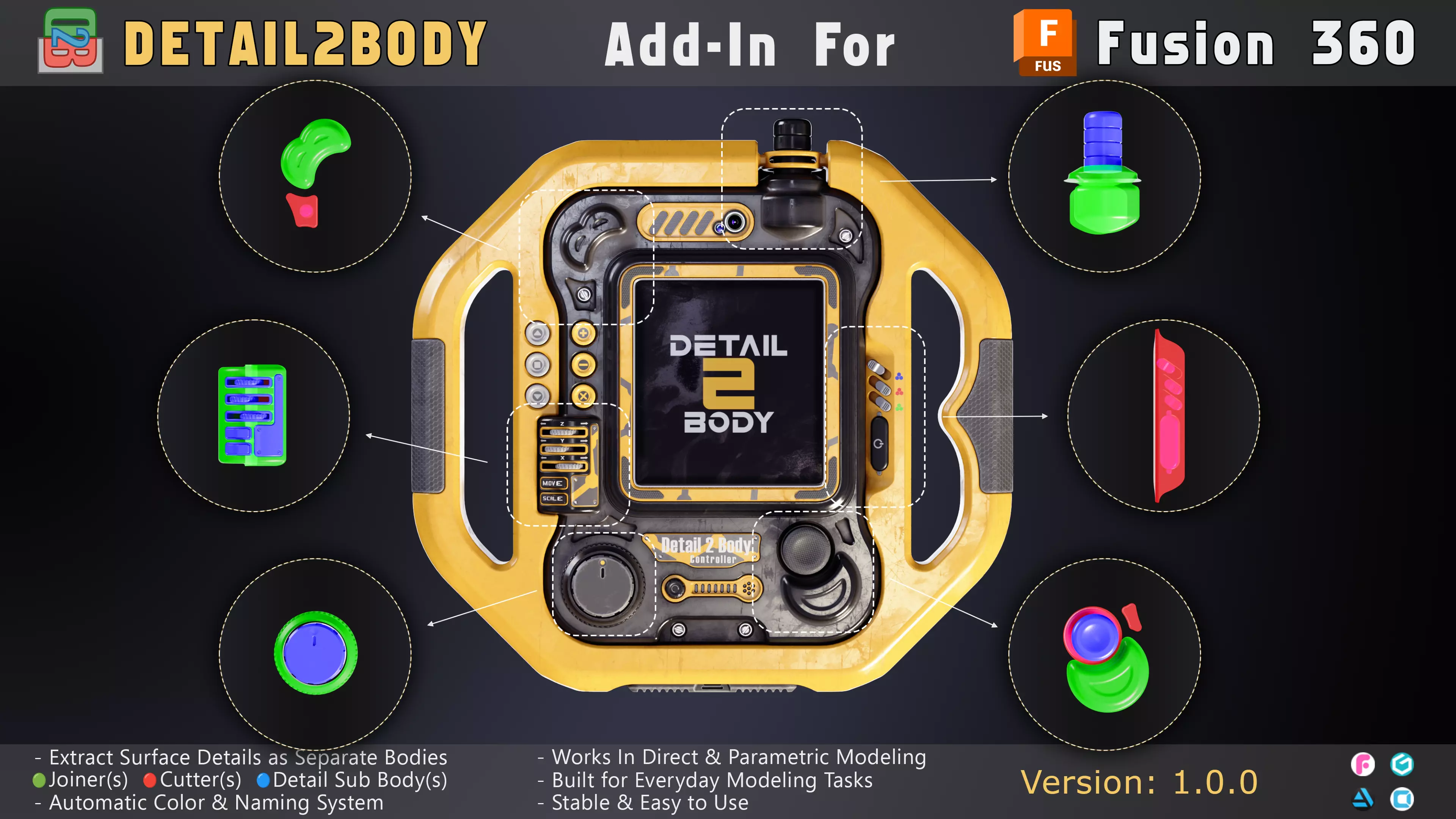 Detail2Body - Fusion 360 Add-in for Extracting Surface Details Free 3D model