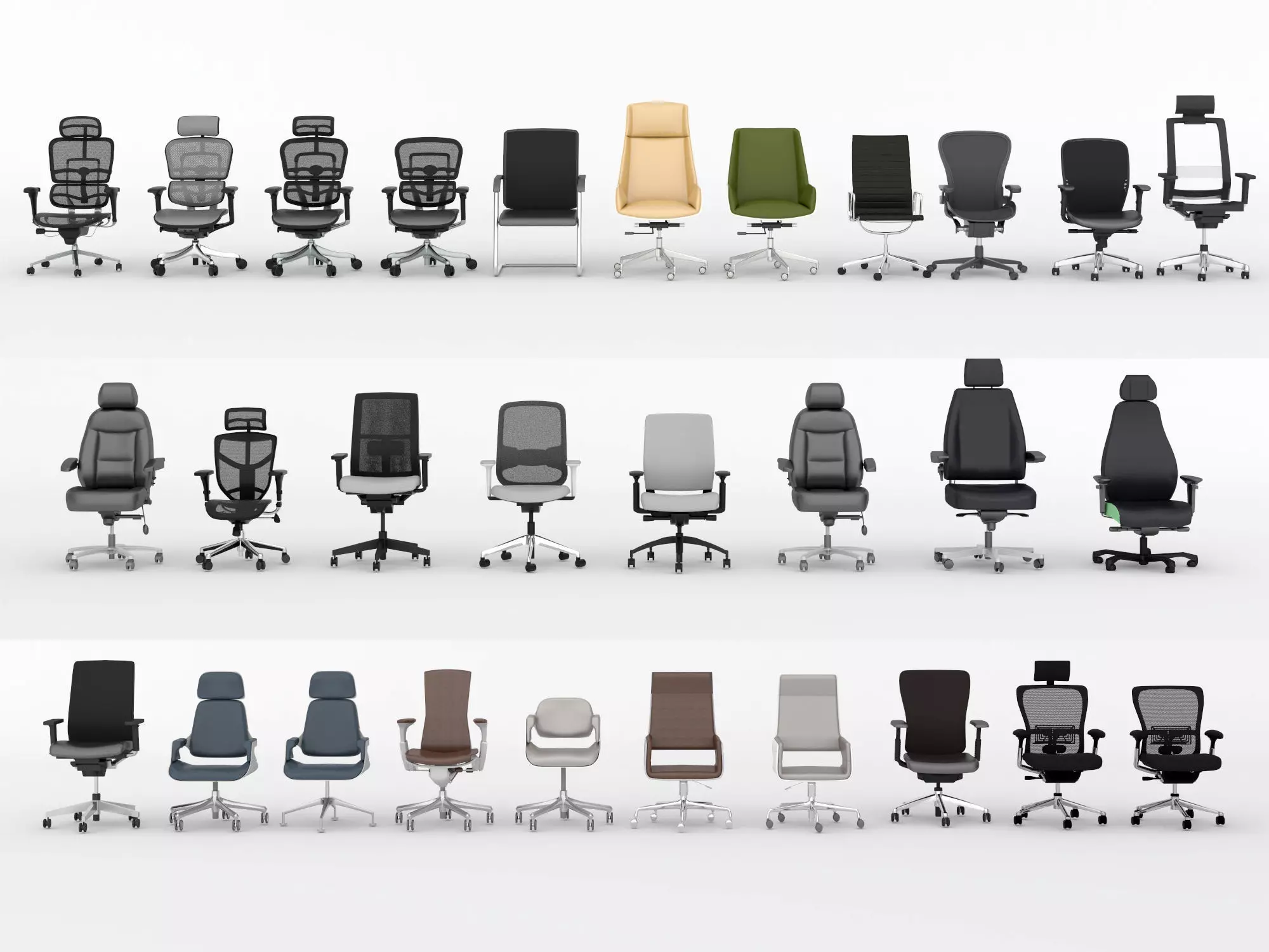 Modern Office Chair Collection Low-poly 3D model