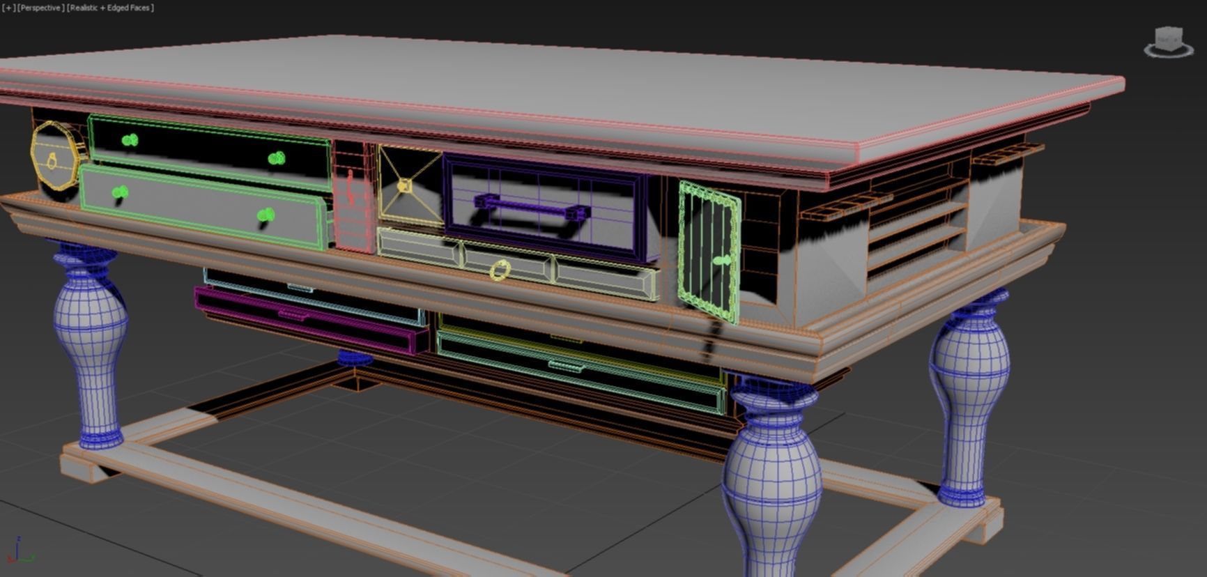 Antique Table with many drawers 3D model_10