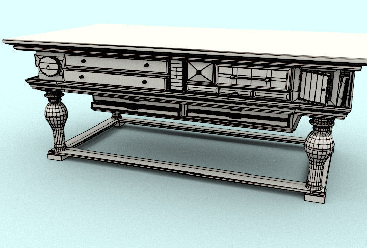 Antique Table with many drawers 3D model_8