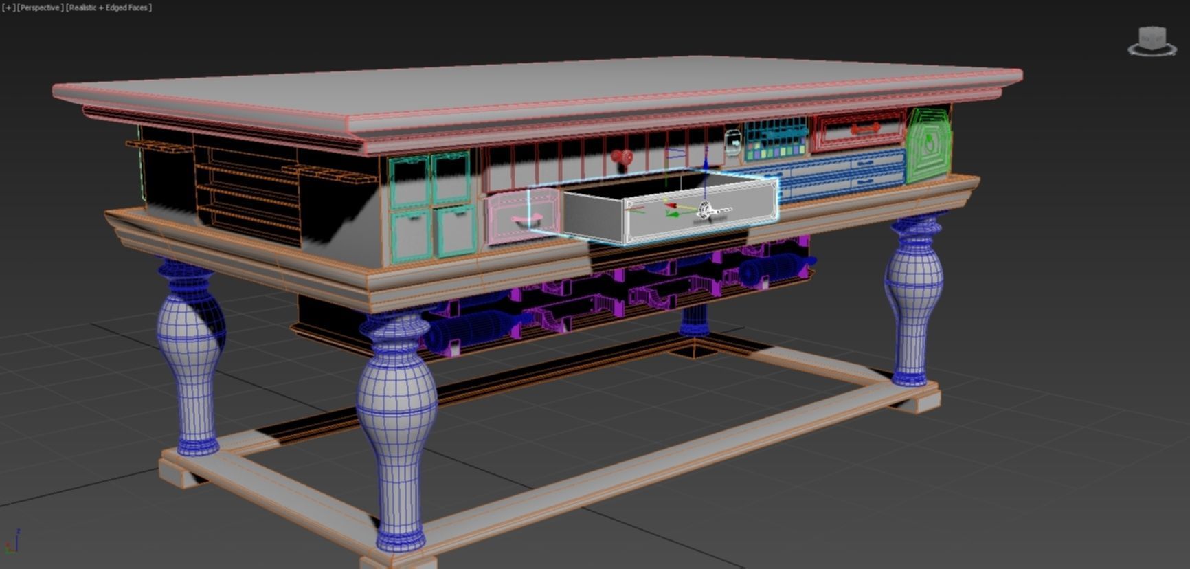 Antique Table with many drawers 3D model_9