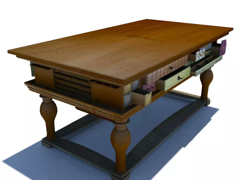Antique Table with many drawers 3D model_0