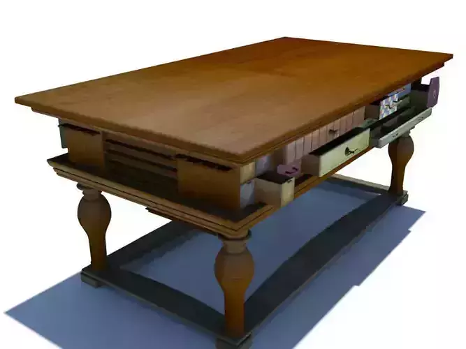 Antique Table with many drawers 3D model