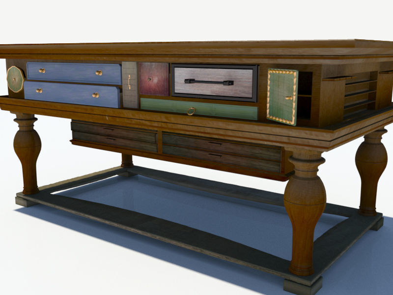 Antique Table with many drawers 3D model_2