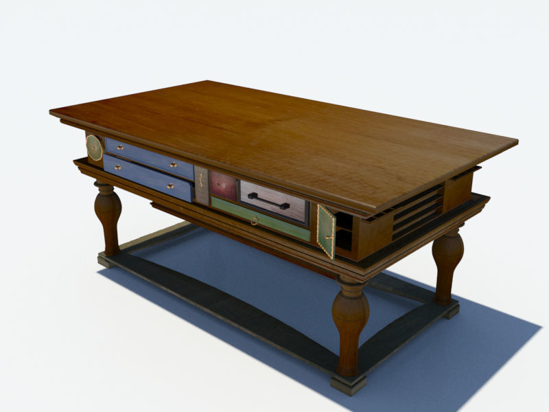Antique Table with many drawers 3D model_6