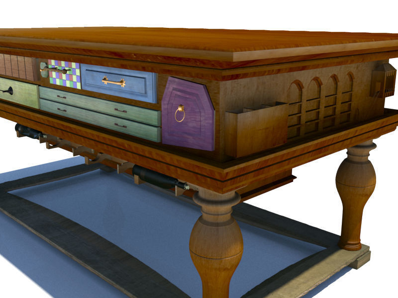 Antique Table with many drawers 3D model_5