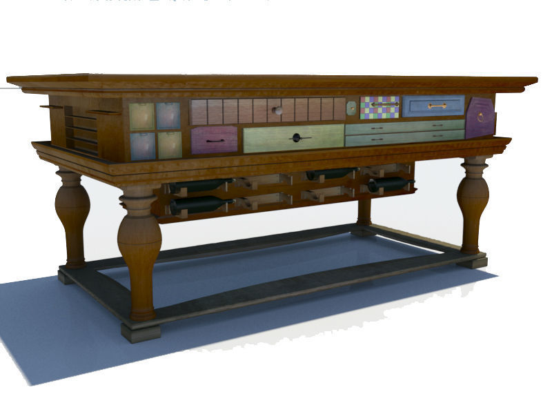 Antique Table with many drawers 3D model_3