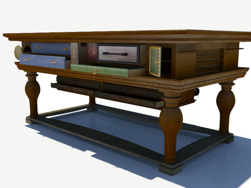 Antique Table with many drawers 3D model_1