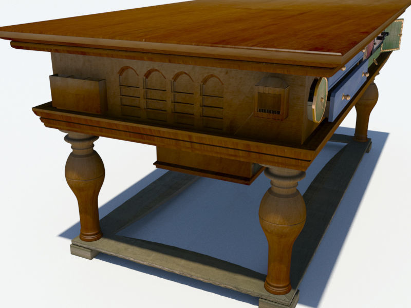 Antique Table with many drawers 3D model_4