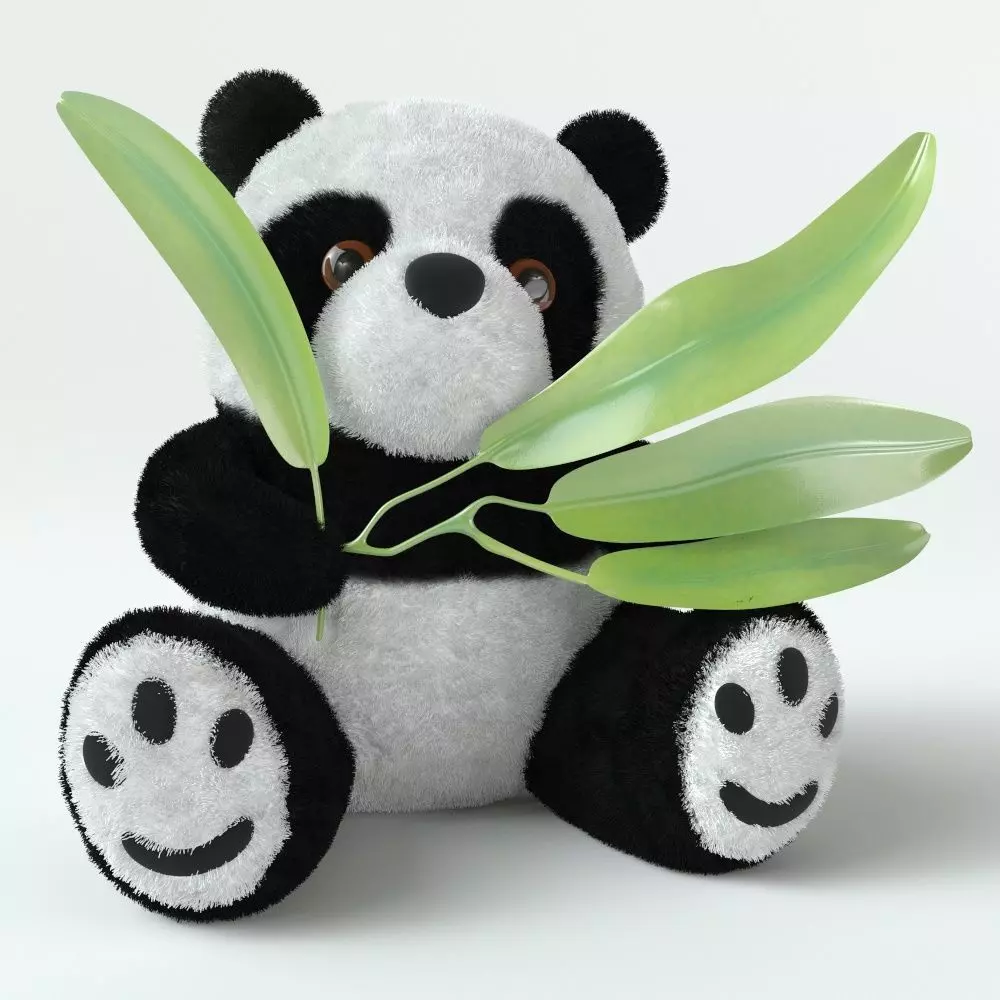 S00055 Realistic Panda Toy with Aloe Leaves Low-poly 3D model