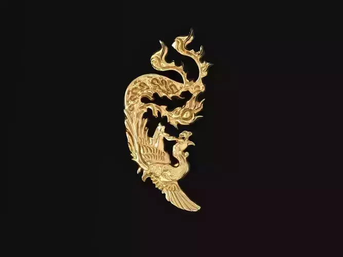 3D Golden Phoenix For Ring Pendant Decor Charm Lucky
