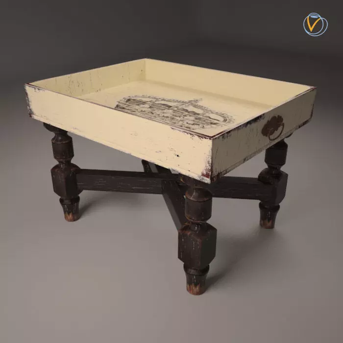 002350 Vintage Wooden Serving Tray Table Free low-poly 3D model