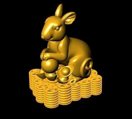 3D Golden Mouse For Ring Pendant Charm Lucky Sculpture 3D print model