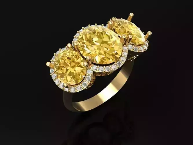 3d Golden Luxury Women Ring With Oval Diamond 