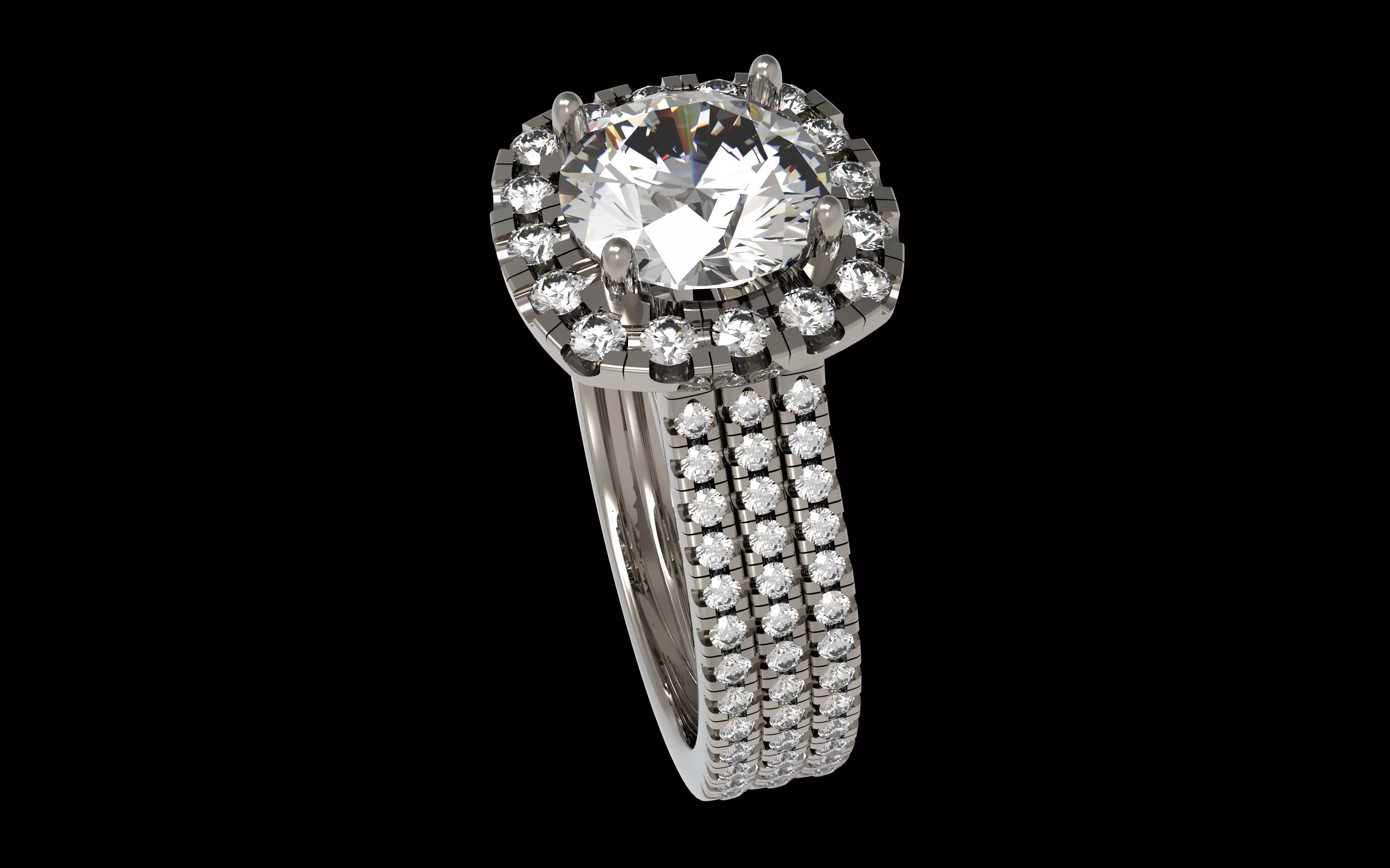Cushion cut Head Round cat diamond Engagement Ring 3D print model