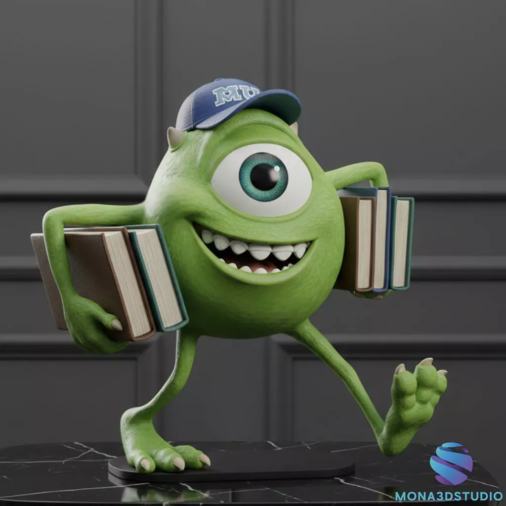 Mike Wazowski Monsters University STL - 3D Model with Books 3D print model