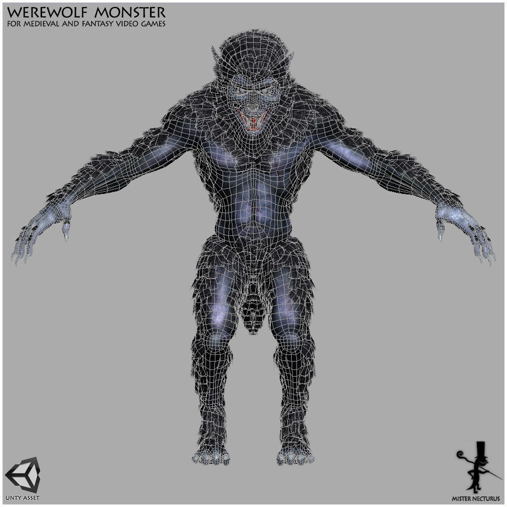Animated Werewolf Light Version Low-poly 3D model_10