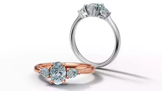 3 Stone Solitaire Ring 7x5 Oval Stone and Pears Promise Ring