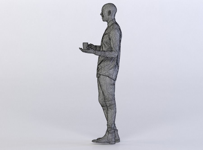 Man Andrew 0343 in Jeans and Shirts Smiling with a Coffee